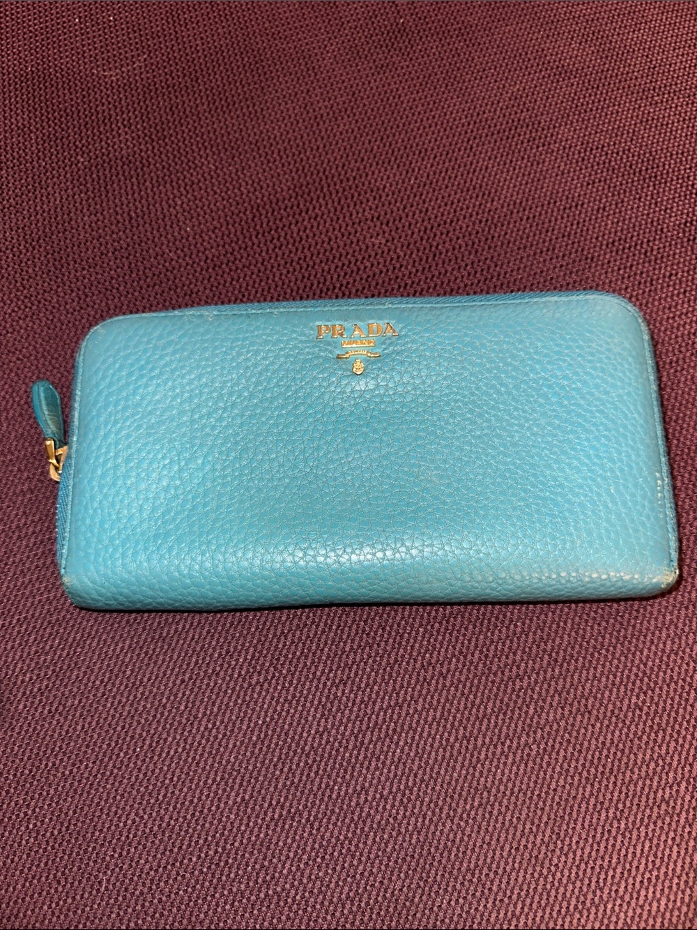 Prada Teal Blue Leather Long Zip Wallet